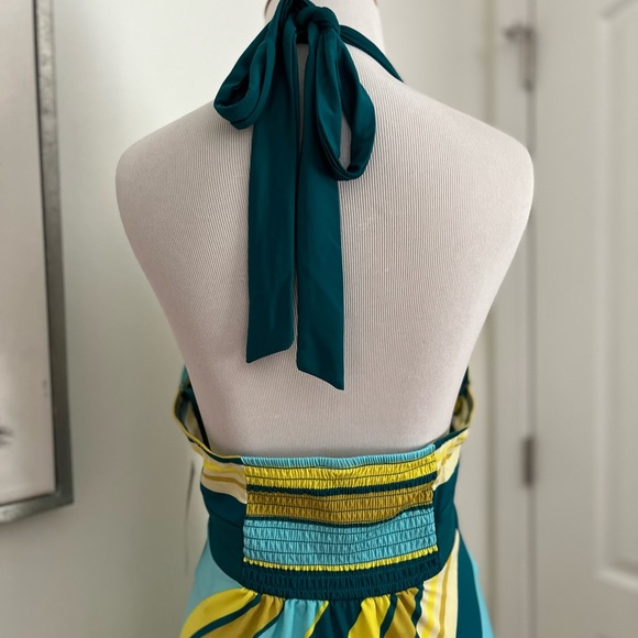 NWT Wild Fable Teal & Yellow Striped Halter A-Line Dress Handkerchief Hem XL - Picture 14 of 14